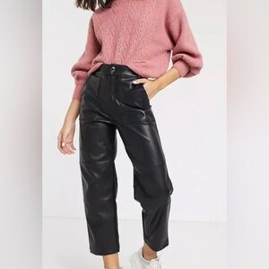 Monki peg leather look trousers in black